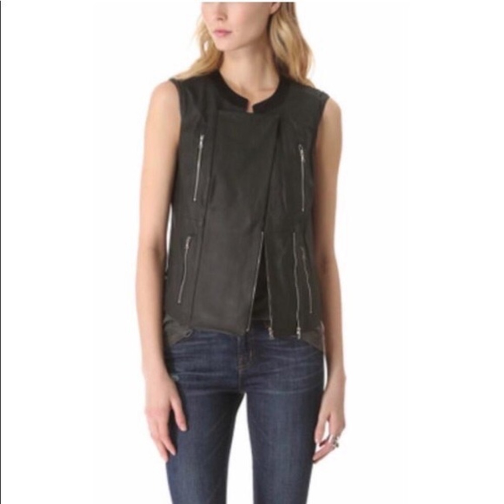 J Brand Lambskin Black Lamb Leather Vest with Zippers Size S Small